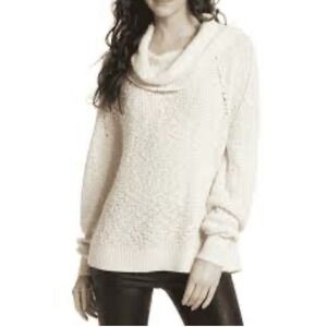 Free People Cowl Neck Knit Sweater Sz M Cream Oversized Boho